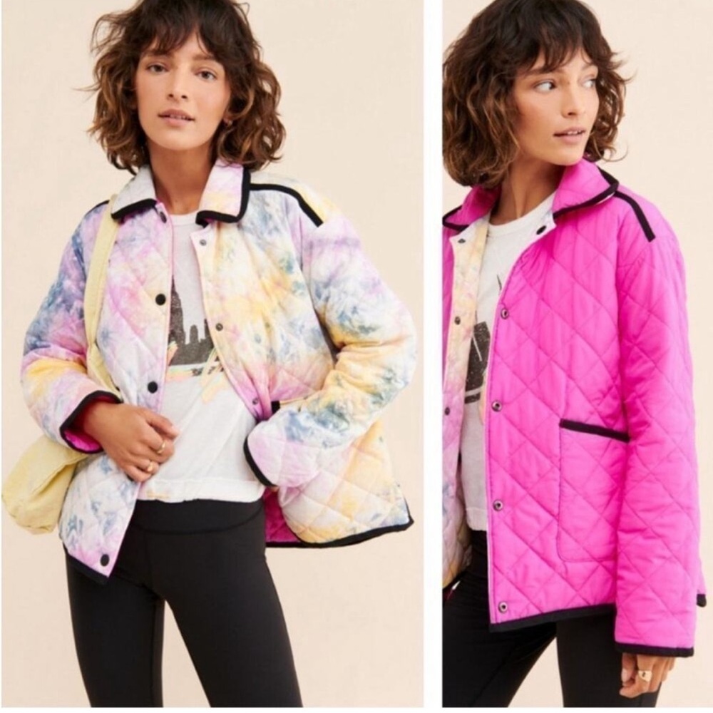 Anthropologie Avec Les Filles Pink Tie Dye Reversible Quilted Jacket Coat S